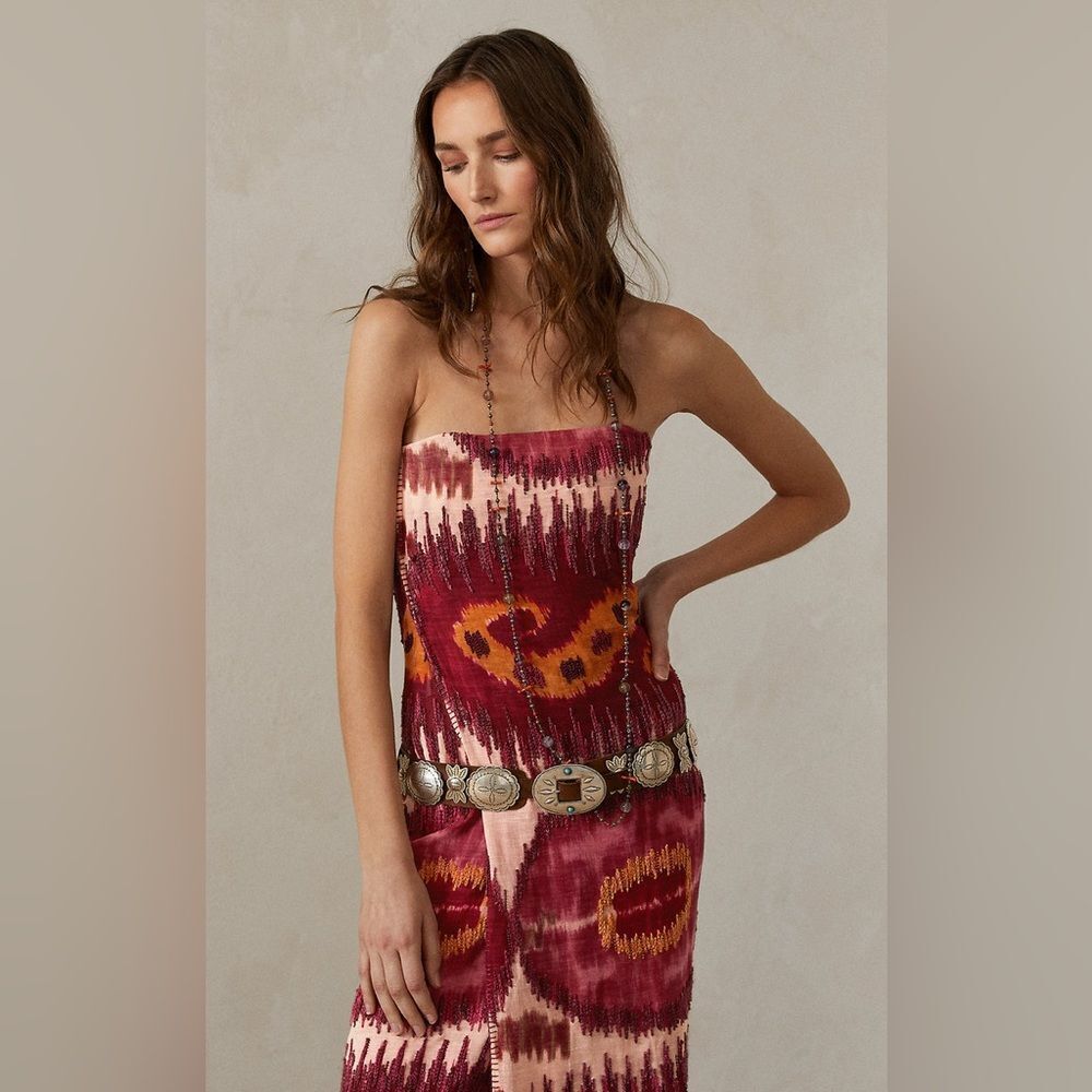 Ralph Lauren Collection Spring 2022 Darya Ikat Embellished Linen Voile Dress